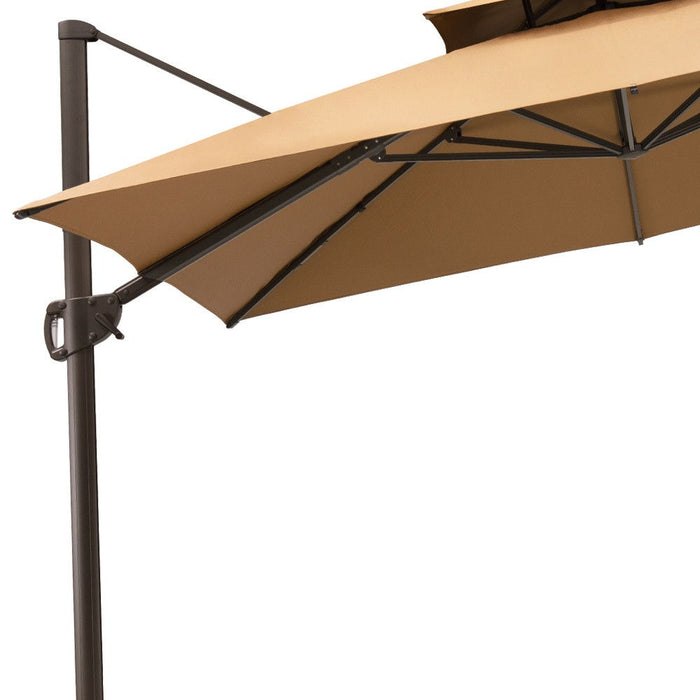 Round Tilt Cantilever, Patio Umbrella With Stand - Tan