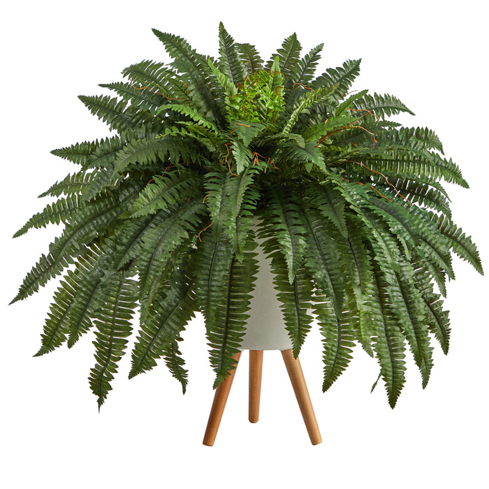 2.5' Boston Fern Artificial Plant in White Planter with Legs