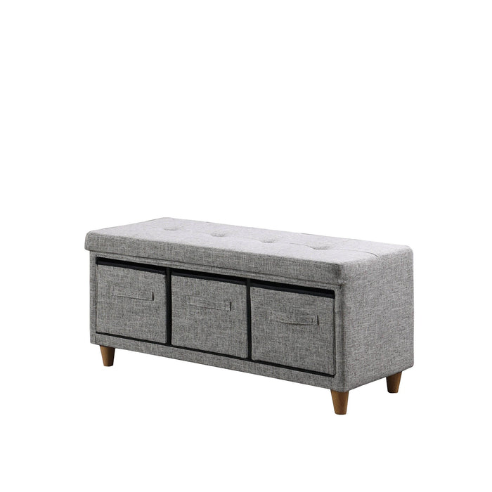 Upholstered Polyester Bench With Drawers - Gray / Brown