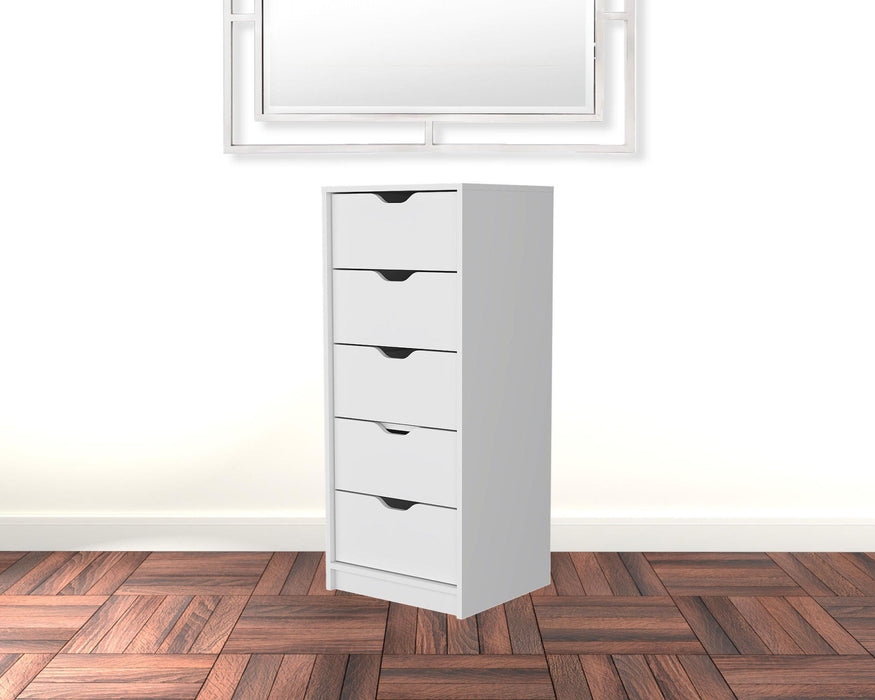 Manufactured Wood Five Drawer Narrow Dresser - White