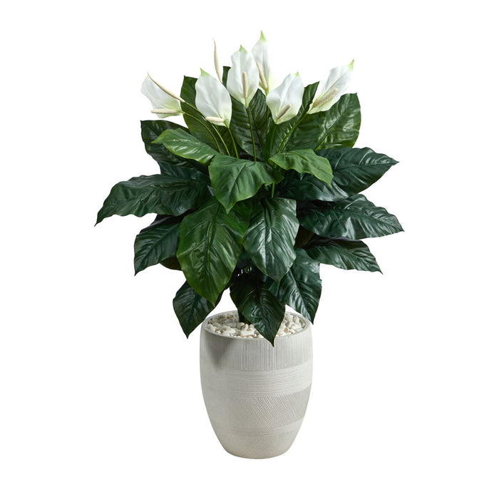 4' Spathiphyllum Artificial Plant in White Designer Planter