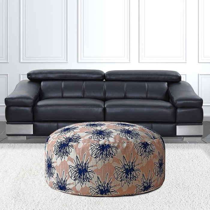 Canvas Round Floral Pouf Cover - Pink / Blue