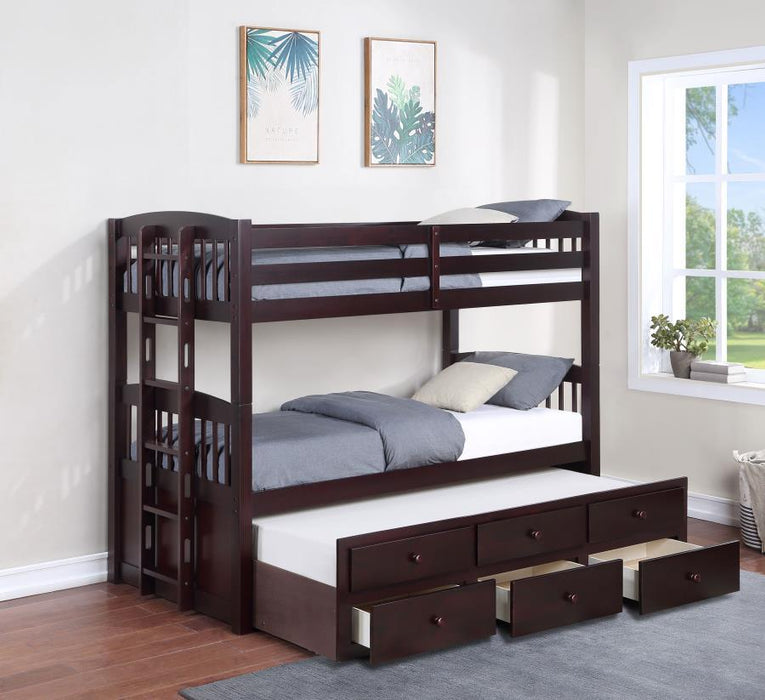 Kensington - Twin Over Twin Bunk Bed With Trundle - Cappuccino - Simple Home Plus