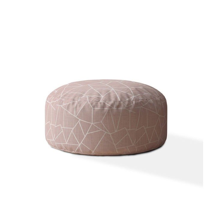 Canvas Round Geometric Pouf Ottoman - Pink