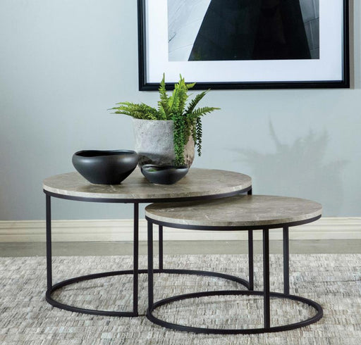 Lainey - Round 2 Piece Nesting Coffee Table - Gray And Gunmetal - Simple Home Plus