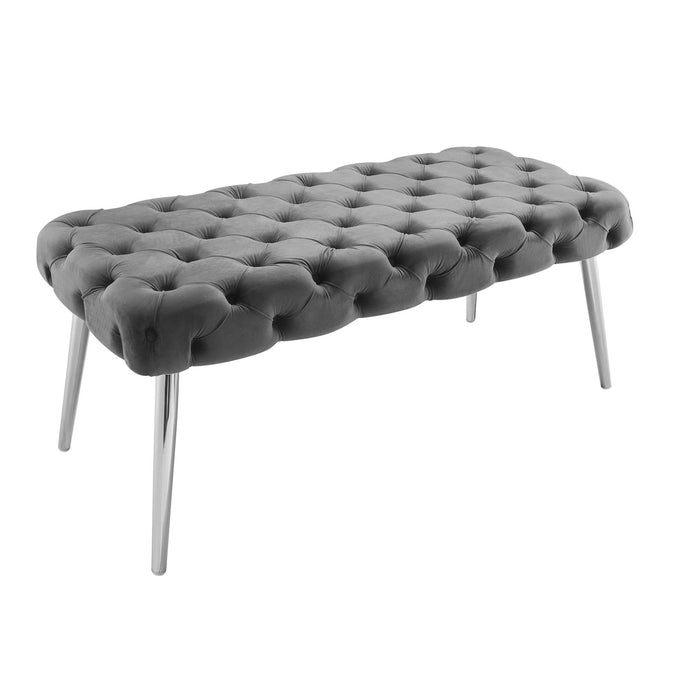 Velvet Bench Upholstered - Gray / Silver