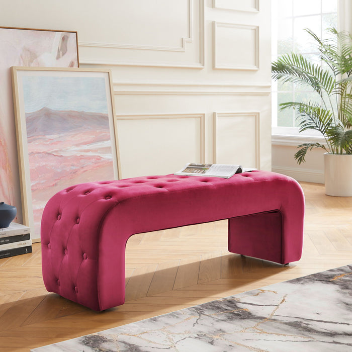 Upholstered Velvet Bench - Fuchsia