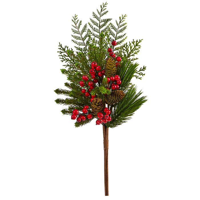 26" Mixed Pine Pinecone and Berry Plant (Set of 3)