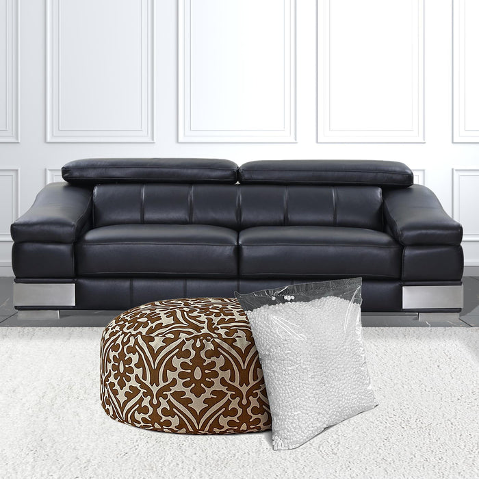 Cotton Round Damask Pouf Cover - Brown