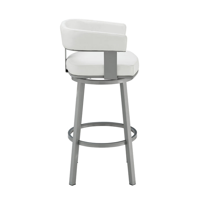 Faux Leather Swivel Low Back Bar Height Bar Chair - White / Gray