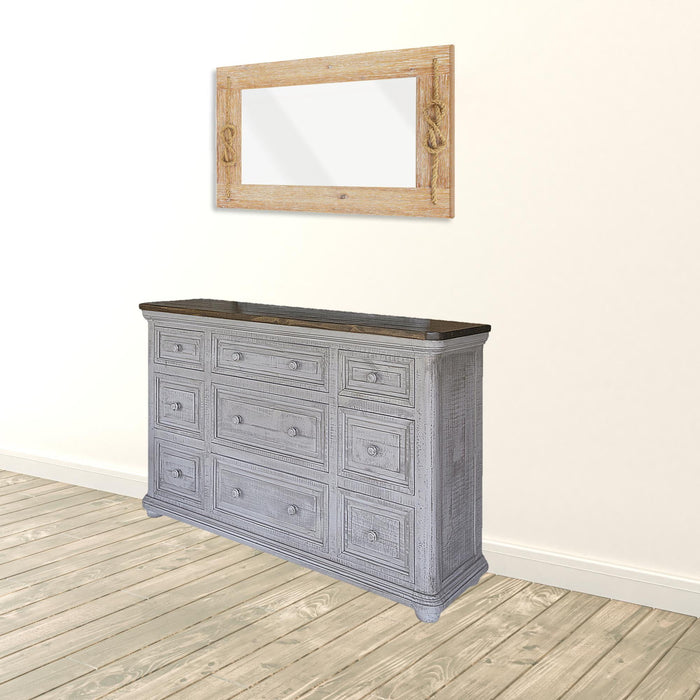 Solid Wood Nine Drawer Triple Dresser - Gray