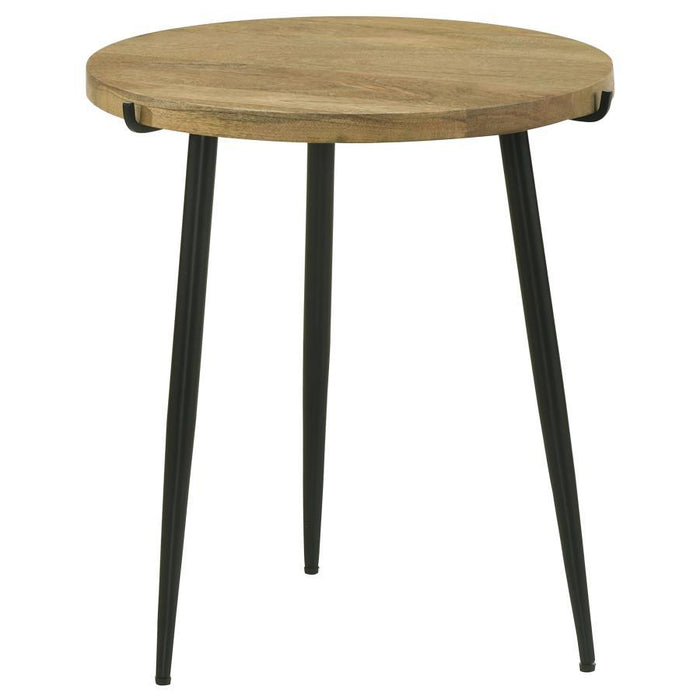 Pilar - Round Solid Wood Top End Table - Natural And Black - Simple Home Plus
