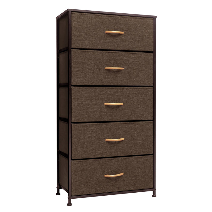 Steel And Fabric 5 Drawer Chest - Brown