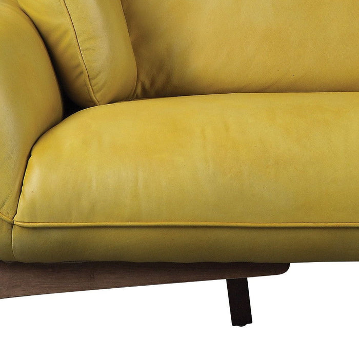 Leather Sofa With Black Legs - Mustard