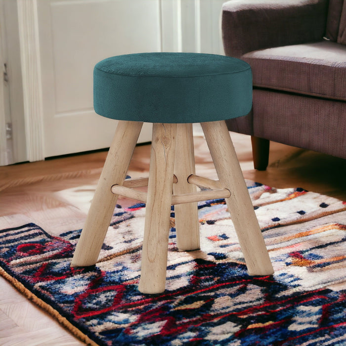 Velvet Round Ottoman - Teal Blue / Natural