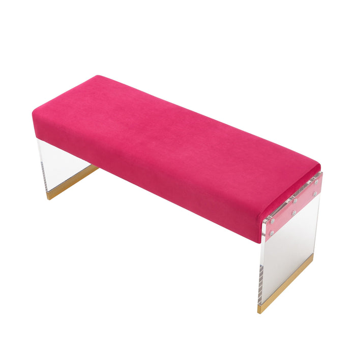 Upholstered Velvet Bench - Fuchsia / Clear