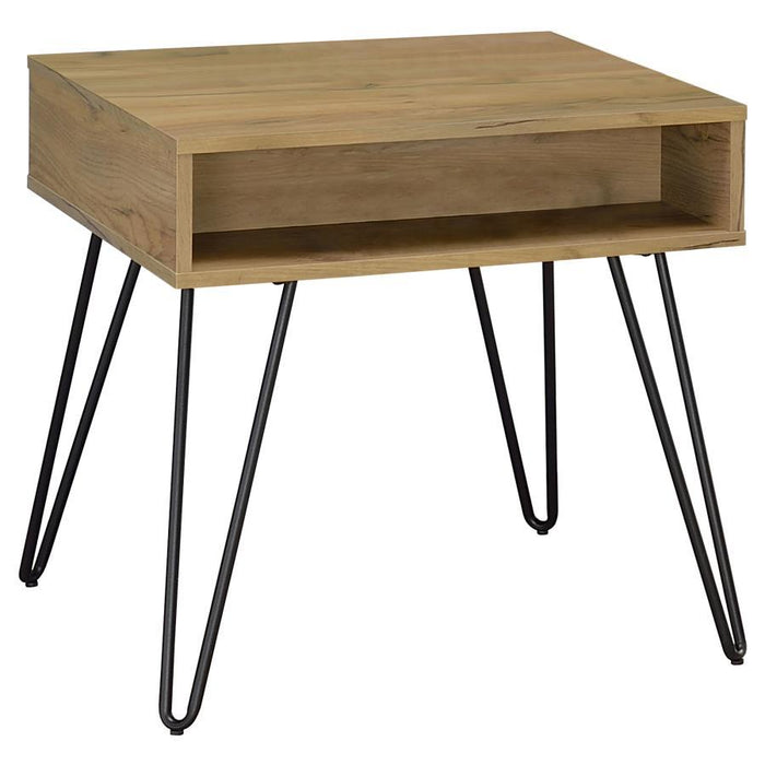 Fanning - Square End Table With Open Compartment - Golden Oak And Black - Simple Home Plus