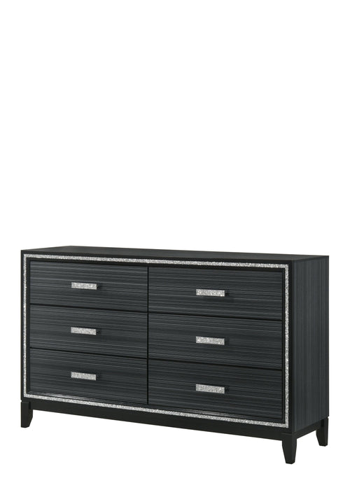 Solid Wooden Six Drawer Double Dresser - Black