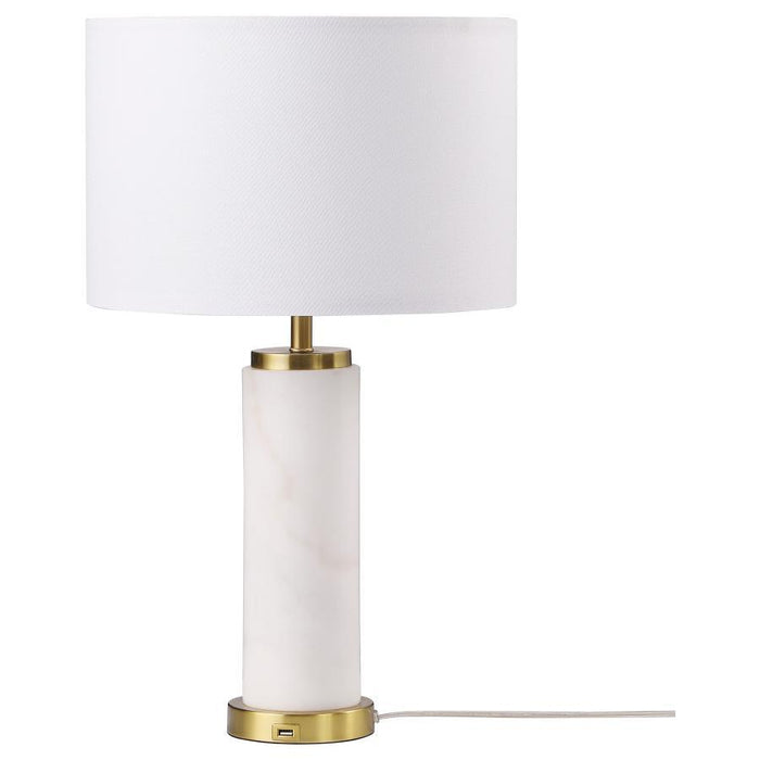 Lucius - Drum Shade Bedside Table Lamp - White And Gold - Simple Home Plus