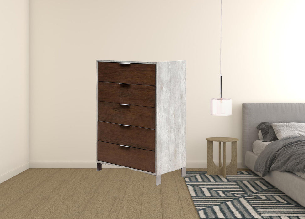 Five Drawer Chest - Dark Walnut And Gray