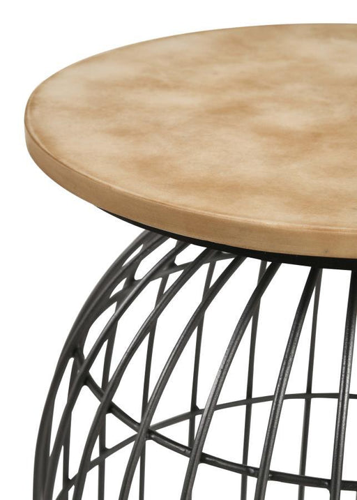 Bernardo - Round Accent Table With Bird Cage Base - Natural And Gunmetal - Simple Home Plus