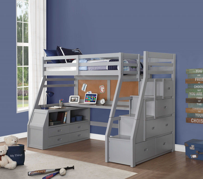 Twin Size Finish Pine Wood Loft Bed - Gray