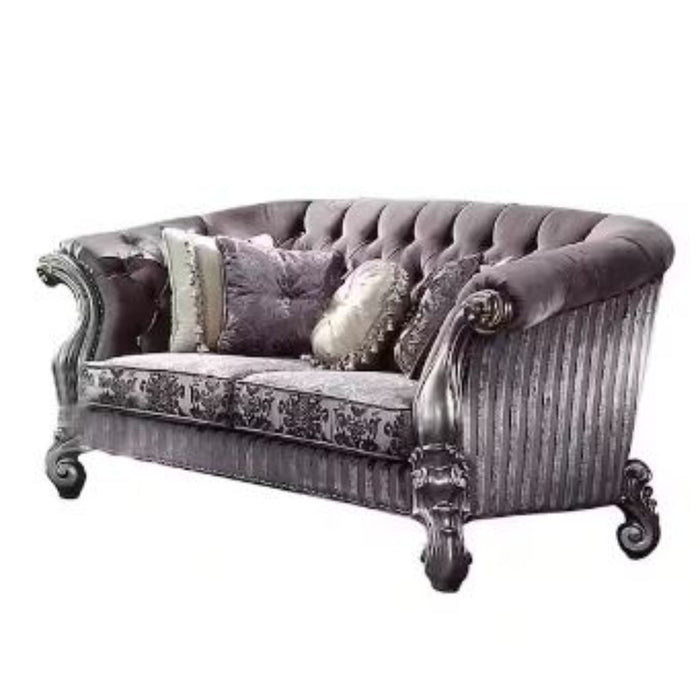 Velvet Loveseat And Toss Pillows - Purple / Platinum