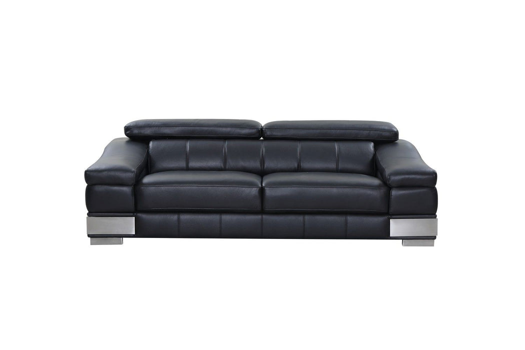 With Silver Legs Sofa Italian Leather - Black