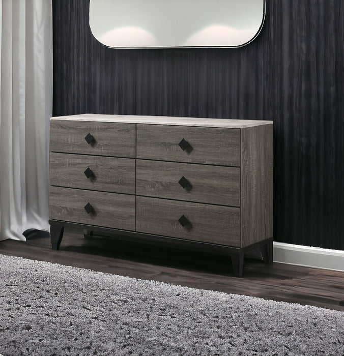 6 Drawer Double Dresser - Gray