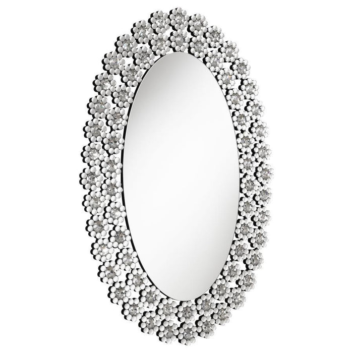 Colleen - Oval Wall Mirror With Faux Crystal Blossoms - Silver - Simple Home Plus