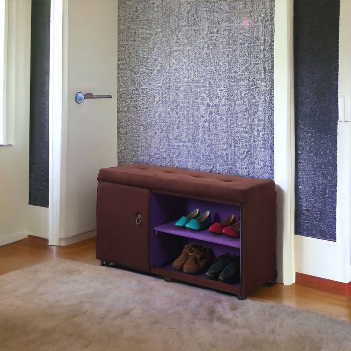 Tufted Shoe Storage Bench - Brown / Purple