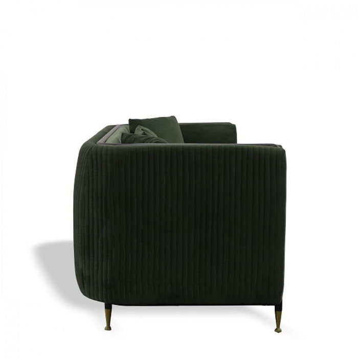 Velvet Sofa With Black And Gold Legs - Dark Green