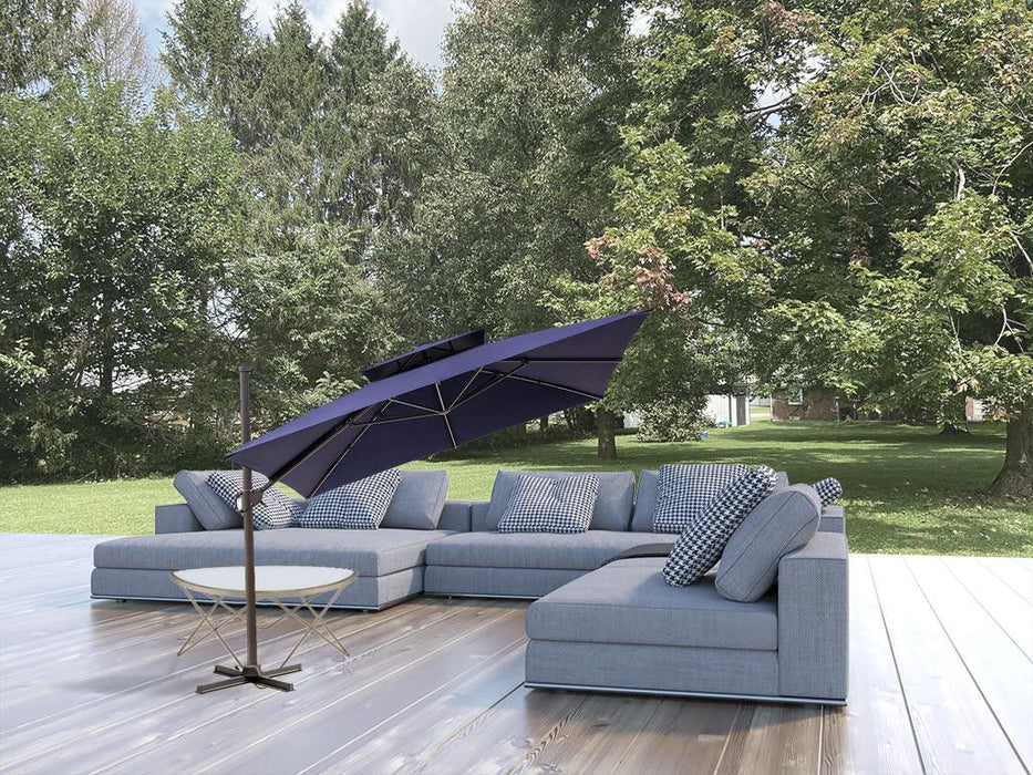 Polyester Round Tilt, Cantilever Patio Umbrella With Stand - Navy Blue