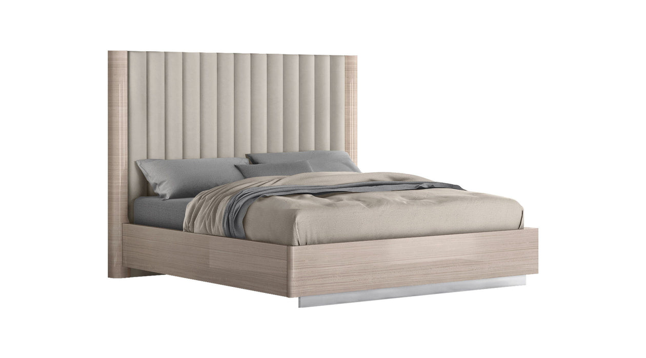 King Size High Gloss Upholstered Channeled Headboard Bed Frame - Beige