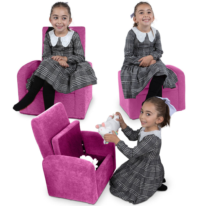 Kids Comfy Upholstered Recliner Chair With Storage - Pink