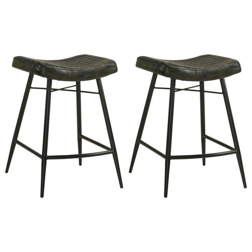 Bayu - Leather Upholstered Saddle Seat Backless Counter Height Stool (Set of 2) - Simple Home Plus