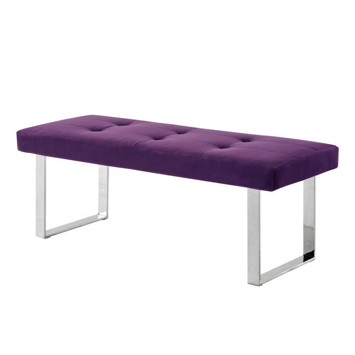 Upholstered Velvet Bench - Purple / Silver