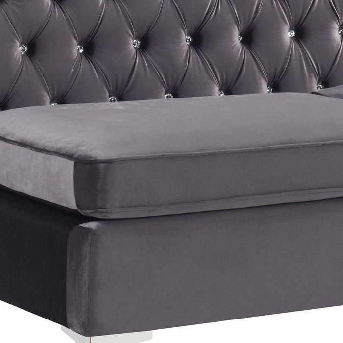 Velvet Sofa And Toss Pillows With Chrome Legs - Gray