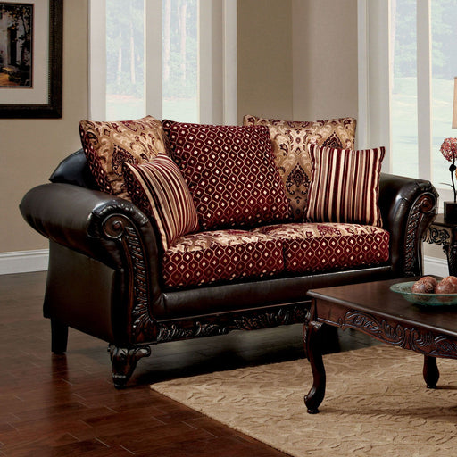 Ellis - Loveseat - Burgundy / Brown / Dark Cherry - Simple Home Plus