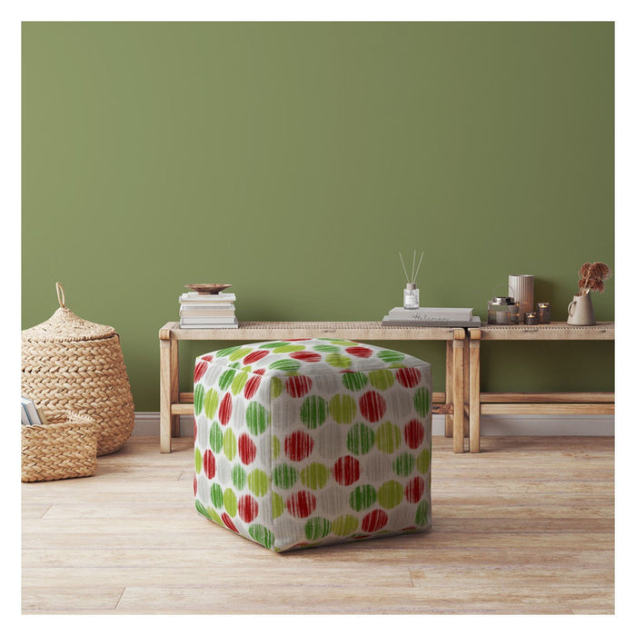 Polka Dots Pouf Ottoman - Green / White