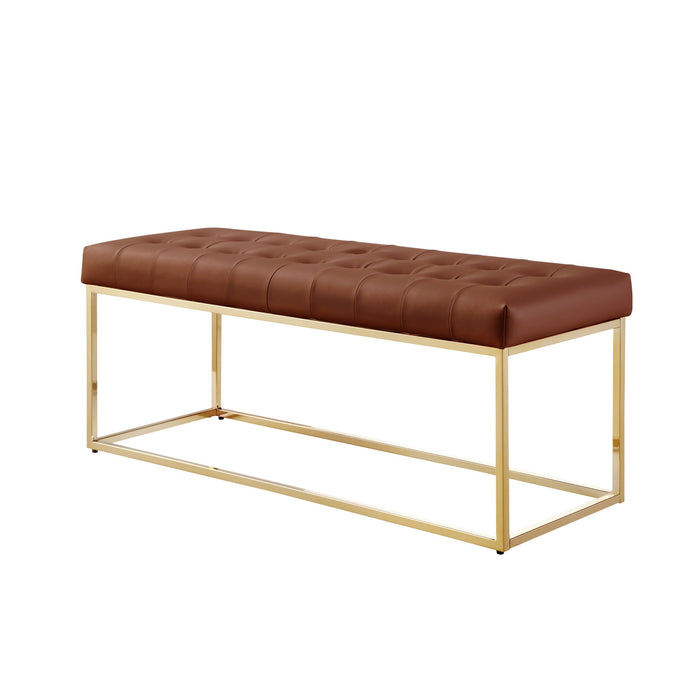 Upholstered Faux Leather Bench - Camel / Gold