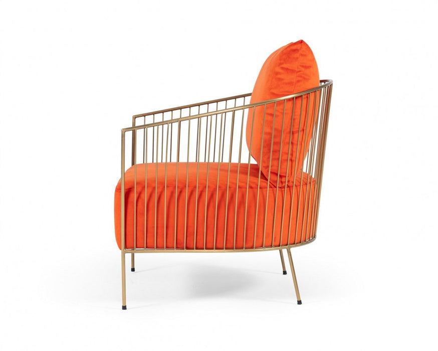 Velvet And Gold Solid Color Arm Chair - Orange