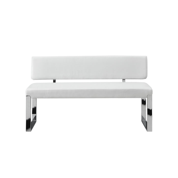 Upholstered Faux Leather Bench - Silver / White