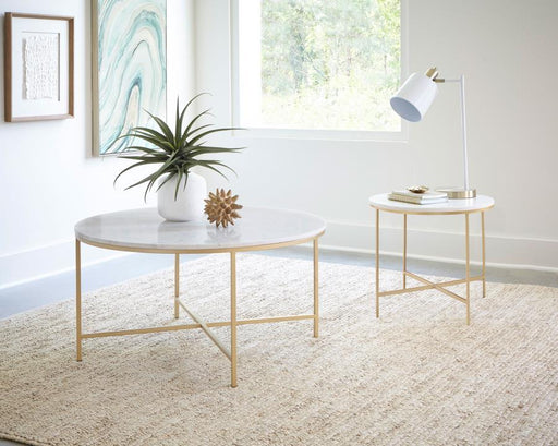 Ellison - Round X-Cross End Table - White And Gold - Simple Home Plus