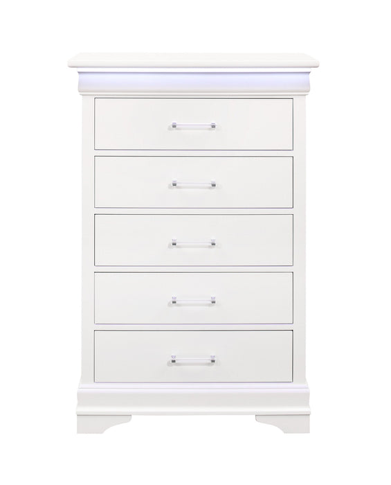 Solid Wood Five Drawer Chest With Led Lighting - White