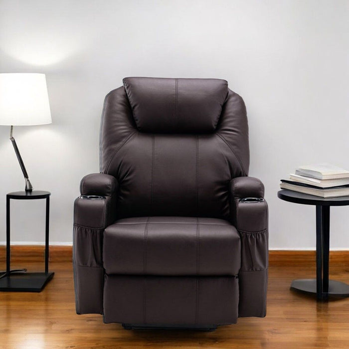 Faux Leather Power Heated Massage Lift Assist Recliner - Brown