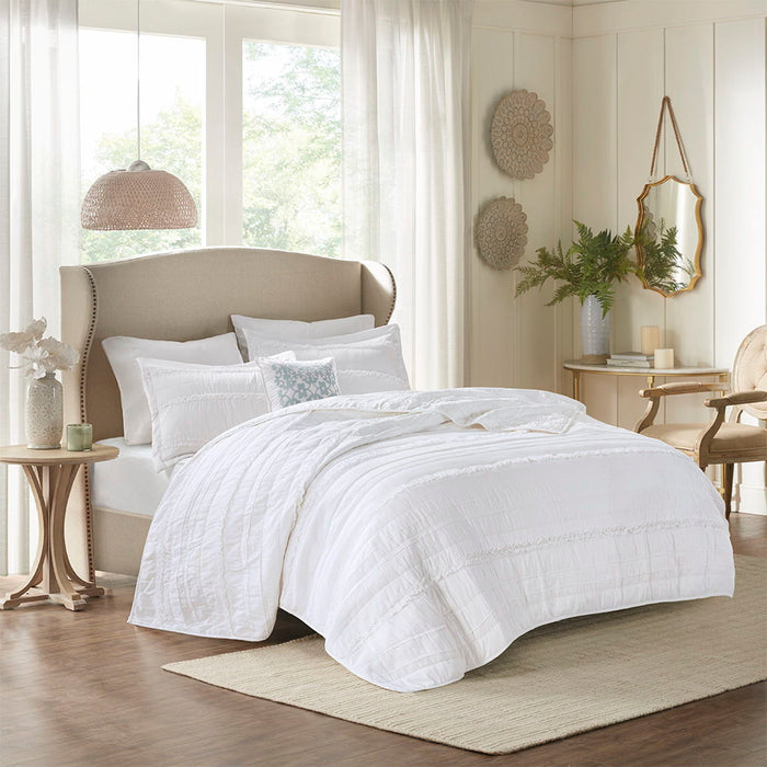 Celeste - King 4 Piece Reversible Coverlet Set - White