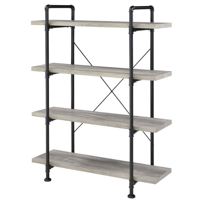 Delray - 4-Tier Open Shelving Bookcase - Gray Driftwood And Black - Simple Home Plus