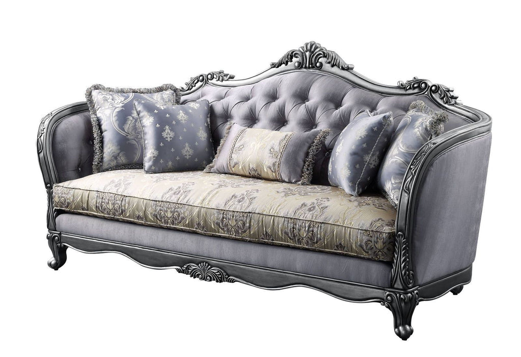 Imitation Silk Damask Sofa And Toss Pillows - Platinum