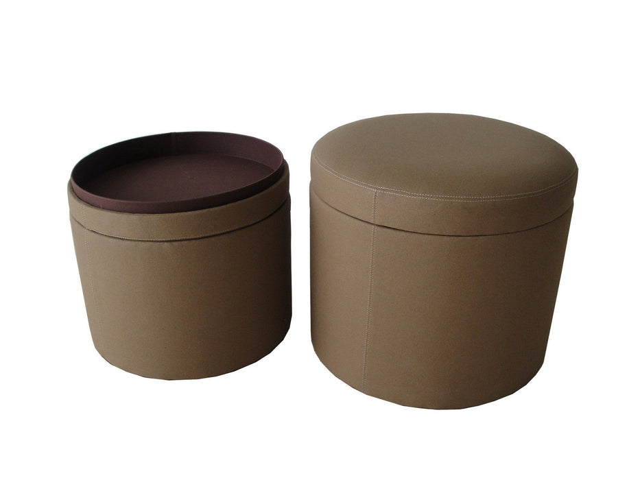 Faux Leather Round Storage - Tan